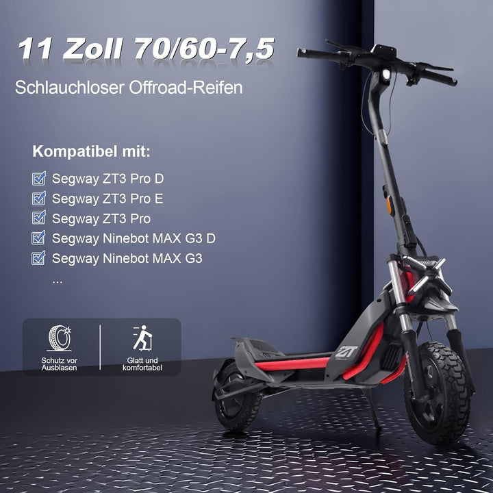 VOLOHAS 70/60-7,5 Schlauchloser Reifen für Segway ZT3 Pro/ProE/ProD, 11 Zoll Tubeless Reifen, Verdic