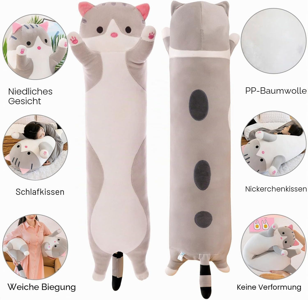 Kekeso Stofftiere Katzen Kissen Lange Kätzchen Süsse Plüschtier Katze Kuscheltier Kawaii Plüsch Sofa