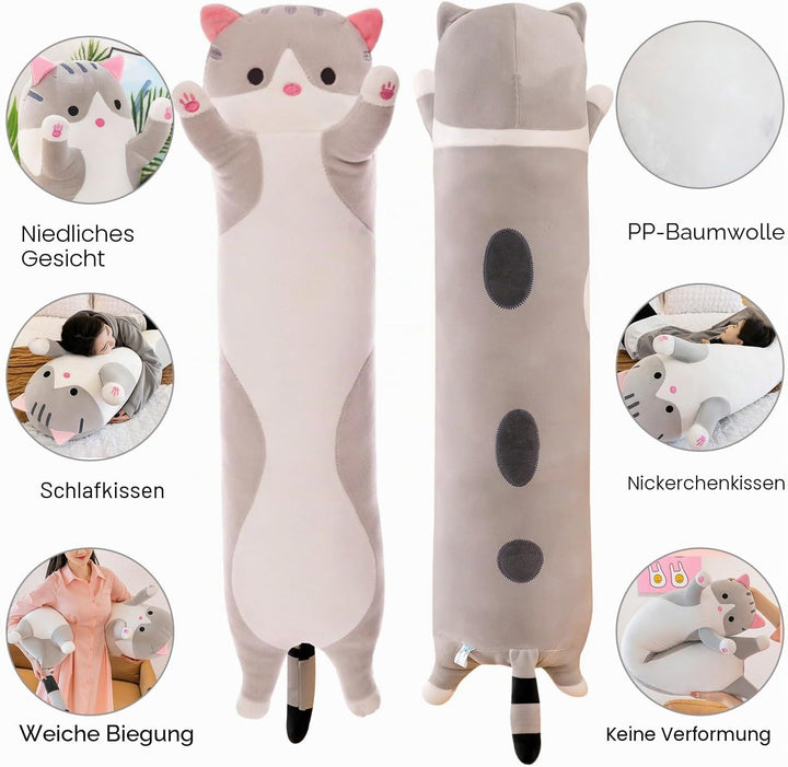 Kekeso Stofftiere Katzen Kissen Lange Kätzchen Süsse Plüschtier Katze Kuscheltier Kawaii Plüsch Sofa