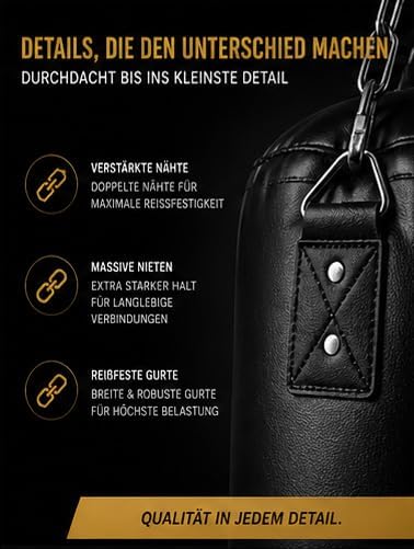 Alpas Boxsack 120cm - robust & langlebig | Sandsack in Profiqualität I 4-Punkt Stahlkette für Boxen,