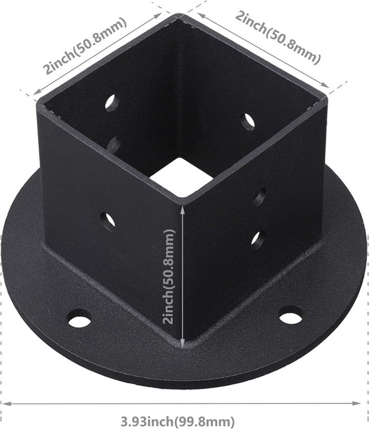 VANROUG 2Pcs 2x2 Square Fence Pole Flange Base Pergola Post Base Brackets kit,Heavy Duty Black Wall