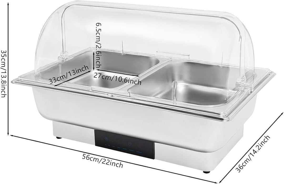 Elektrischer Buffetwärmer, Buffet mit LED-Display, 600 W, Buffet mit 2 Becken aus Edelstahl, einstel