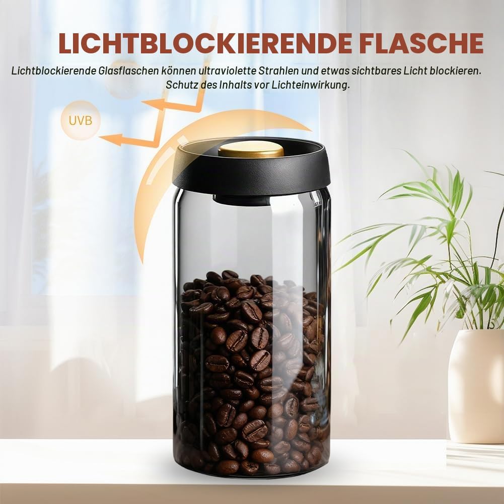 Luftdichte Kaffeedose 1800 ml, Kaffee Vorratsdose mit Vakuumdeckel, Nachhaltige Aufbewahrung Vakuum