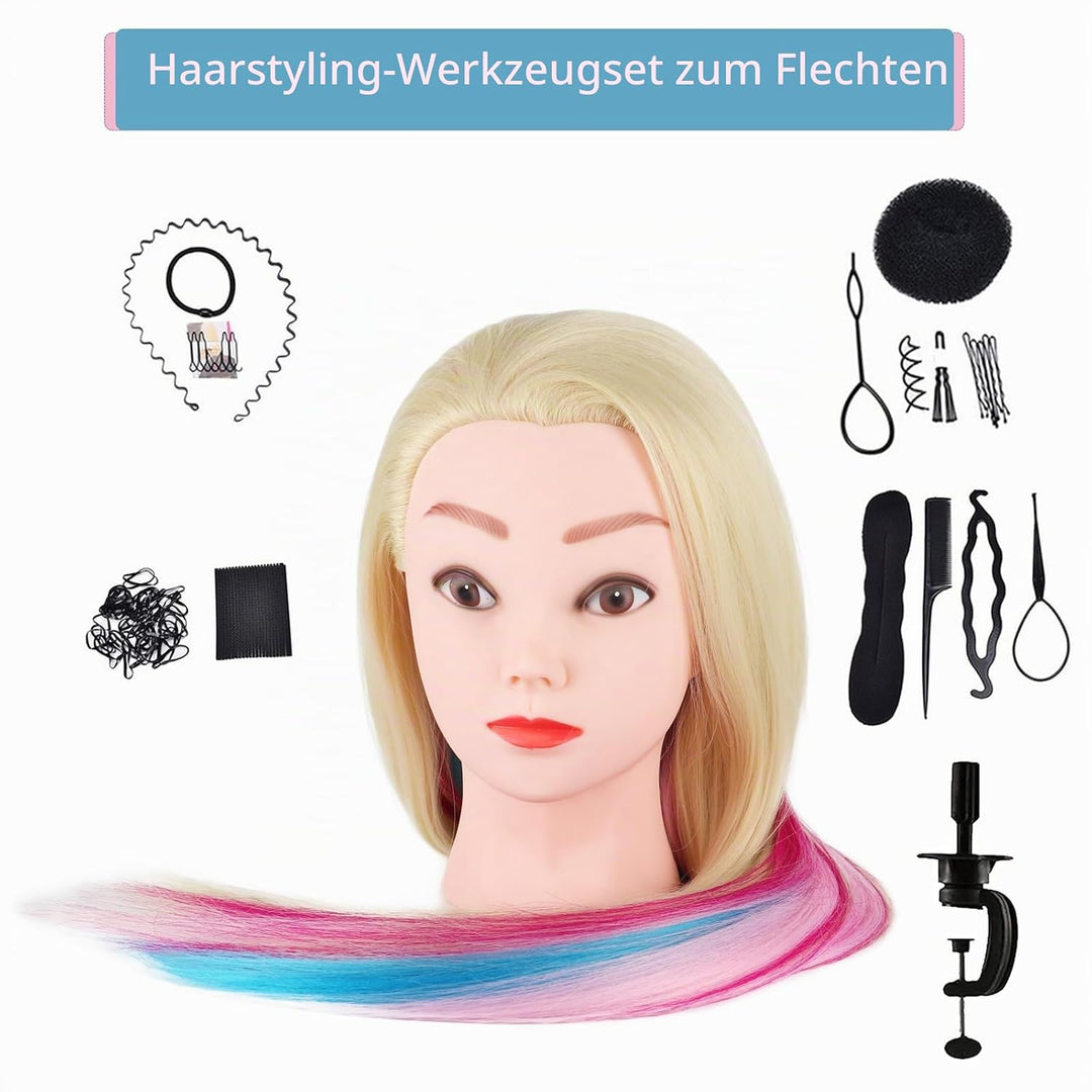Hair Styling Training Head Synthetic hair, 23" Cosmetology Mannequin Head Hairdressing Manikin Doll