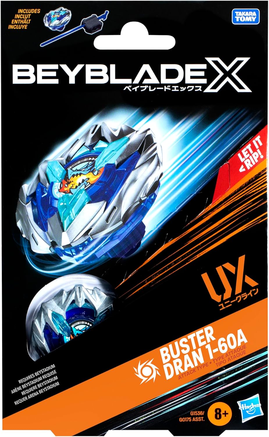 Hasbro Beyblade X Buster Dran 1-60A UX Starter Pack, Kreisel und Starter BUSTER DRAN 1 & LAUNCHER UX