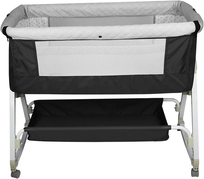 Babybett, 6-stufig Höhenverstellbar,Wiege mit Matratze und Moskitonetz, Mobile Babywiege für Neugebo