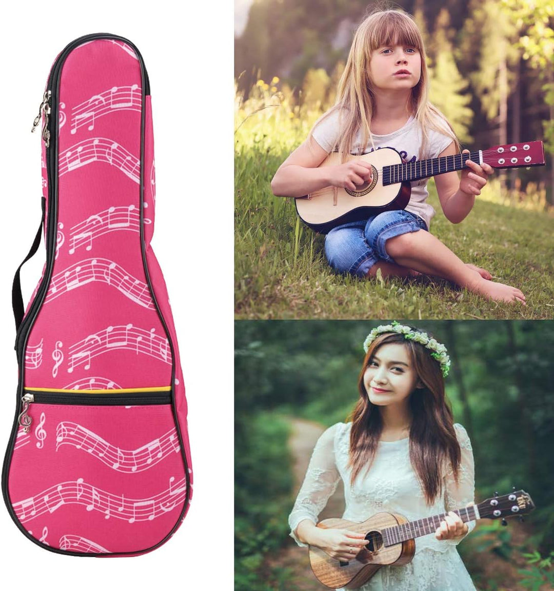 Ukulele Taschen Etui, 21" wasserdichtes Oxford Musiknoten-Etui Einzelschulter-Rucksack mit verstellb