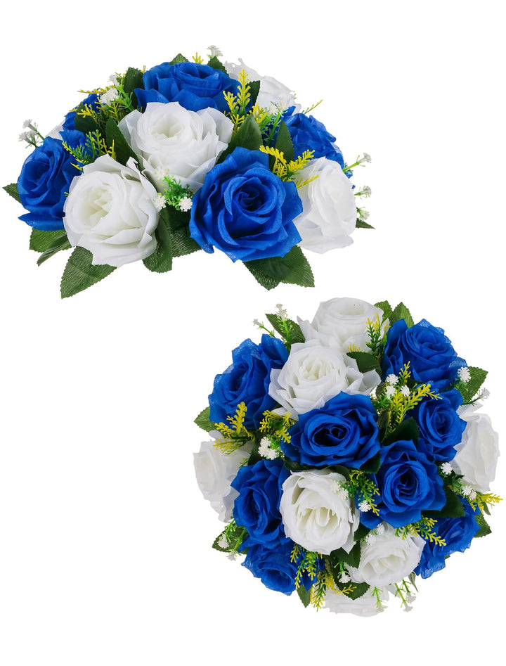 BLOSMON Blumenstrauss Blumengestecke Künstlich Deko Rose 2 Pcs Königsblau & Weiss Künstliche Blumens