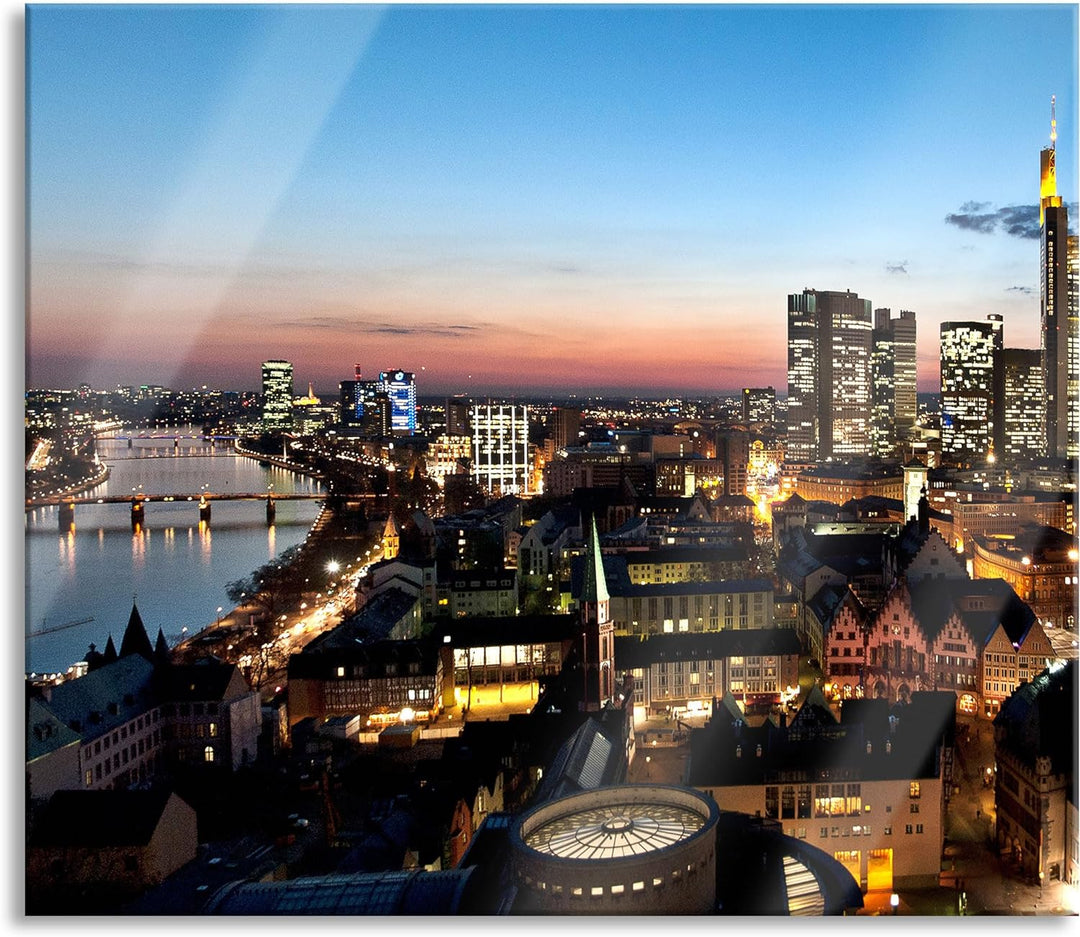 Frankfurt Skyline Herdabdeckplatte & Spritzschutz aus Echtglas | Für Herd-Kochfelder | 60x52 cm