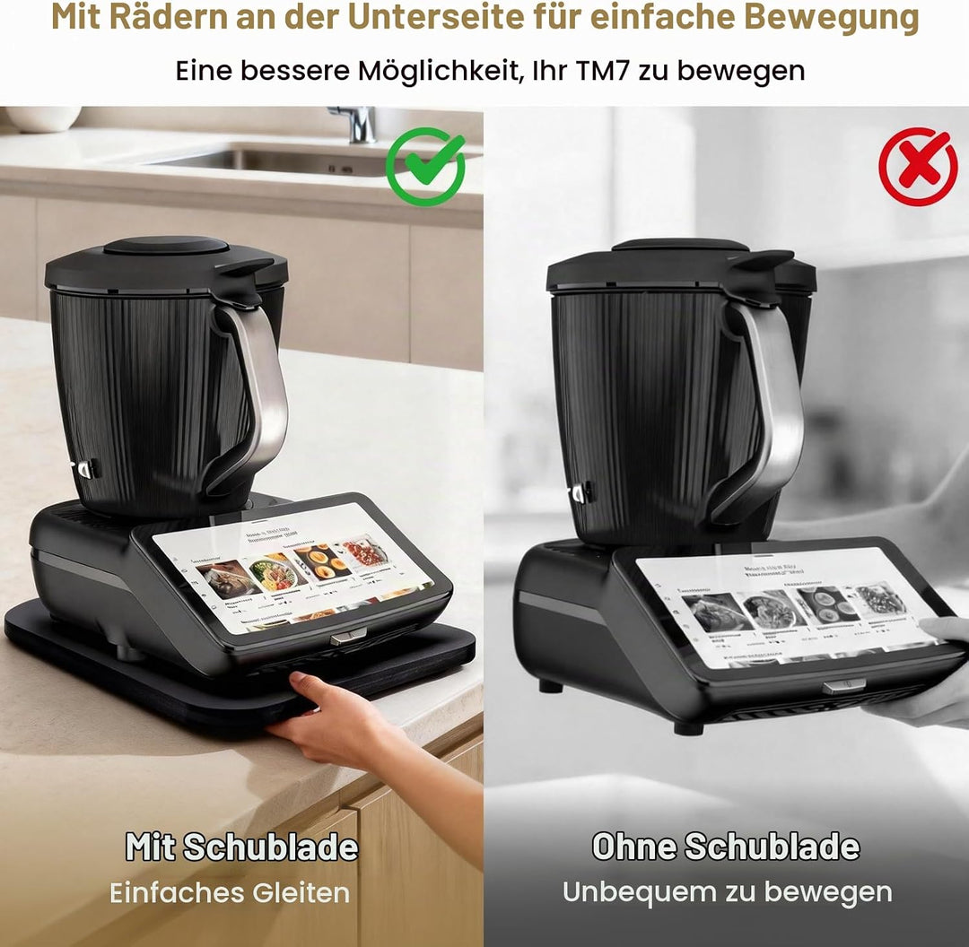Gleitbrett für Thermomix TM7 - Holz Brett für Thermomix Vorwerk Küchenmaschine TM7 Zubehör - mit 360