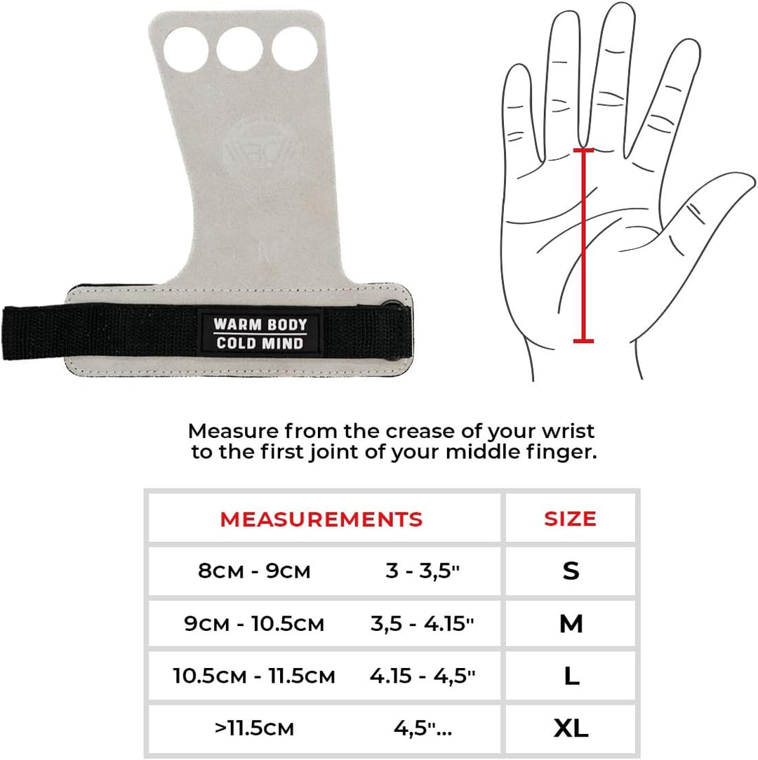 WARM BODY COLD MIND Leder Hand Grips - 3-Loch Handschuhe für Gewichtheben, Gymnastik, Crossfit, Pull