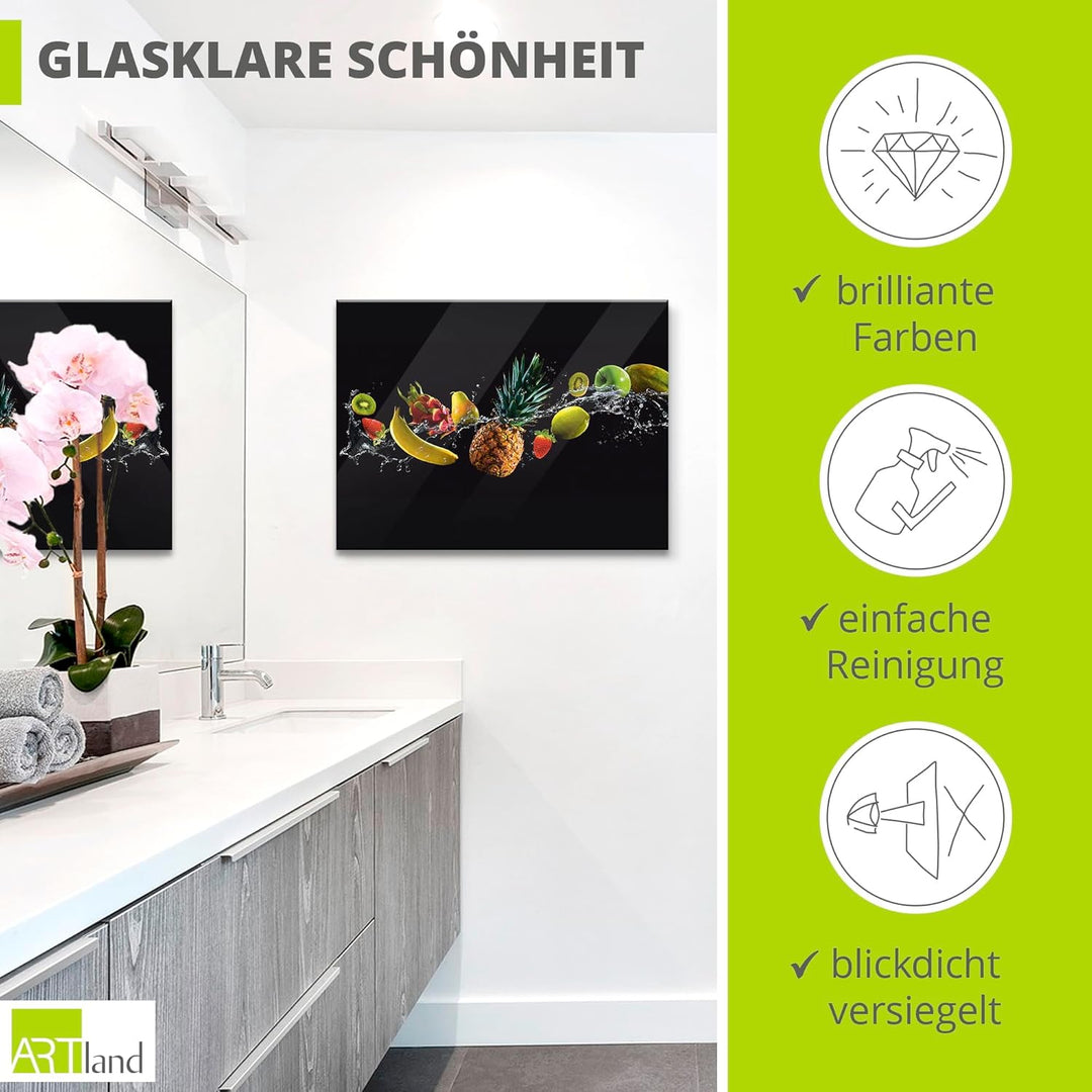 ARTland Glasbilder Wandbild Glas Bild einteilig 60x45 cm Querformat Küchenbilder Obst Früchte Kiwi E