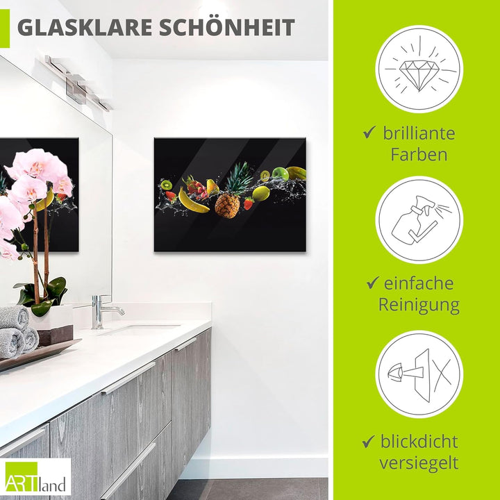 ARTland Glasbilder Wandbild Glas Bild einteilig 80x60 cm Querformat Küchenbilder Obst Früchte Kiwi E
