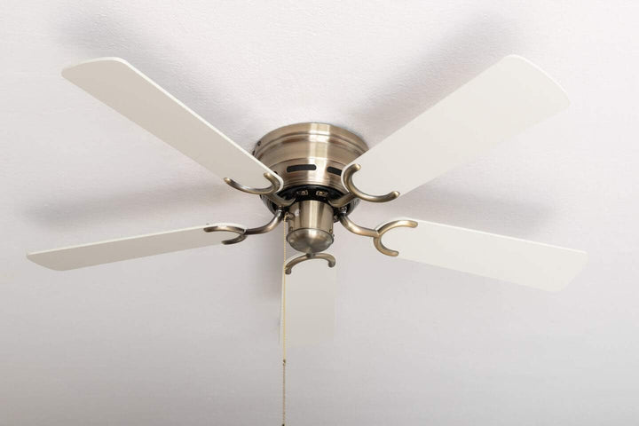 Pepeo - Kisa Deckenventilator ohne Beleuchtung | Ventilator mit Zugschalter in Antik-Messing mit Wen