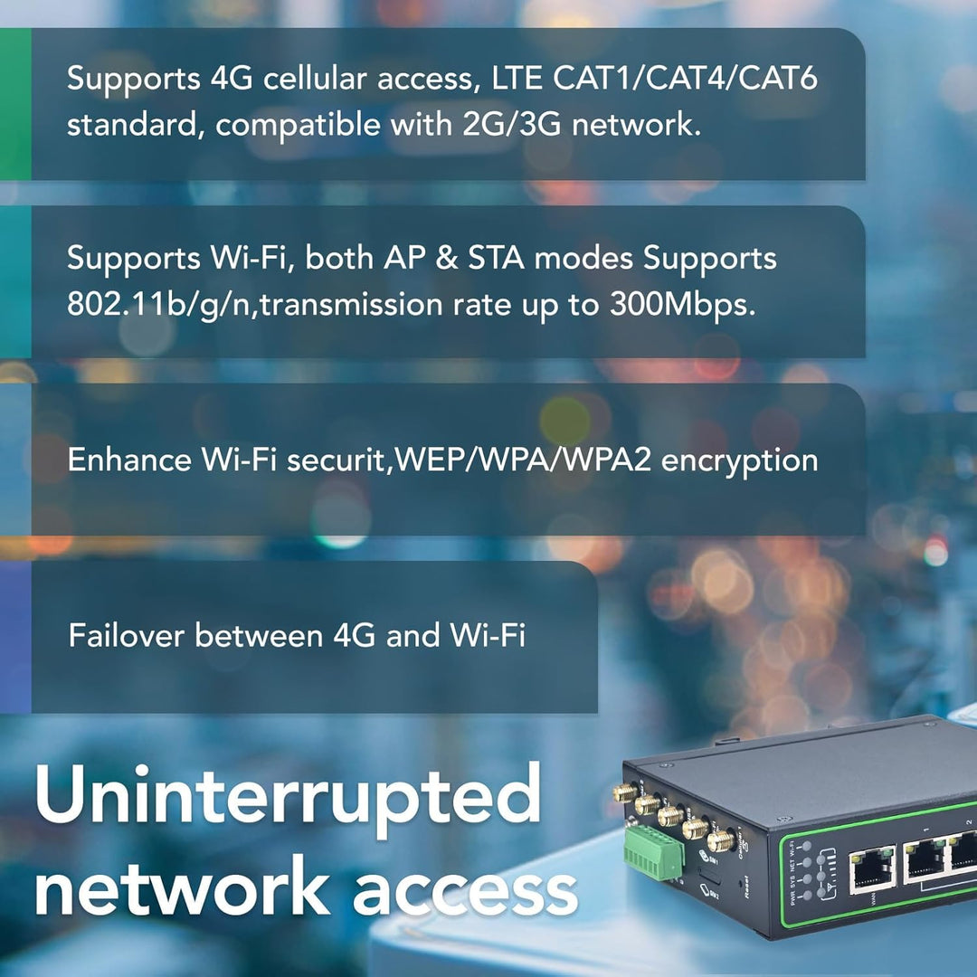 InHand Networks IR315 4G Industrial Router,LTE CAT4,Wi-Fi,IoT Gateway,VPN Router, Dual SIM Slots,5 F