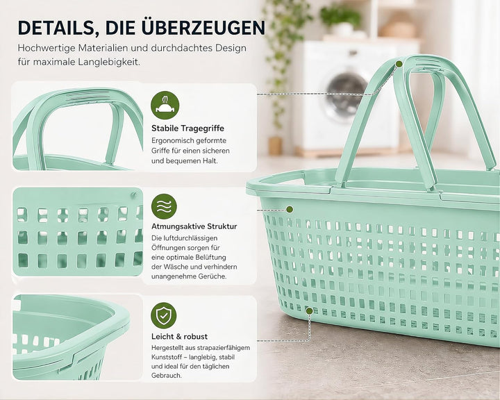 HRB Wäschekorb 35L mit Henkel – Stabiler Kunststoff Wäschekorb Anthrazit – Leicht & Robust, Luftdurc