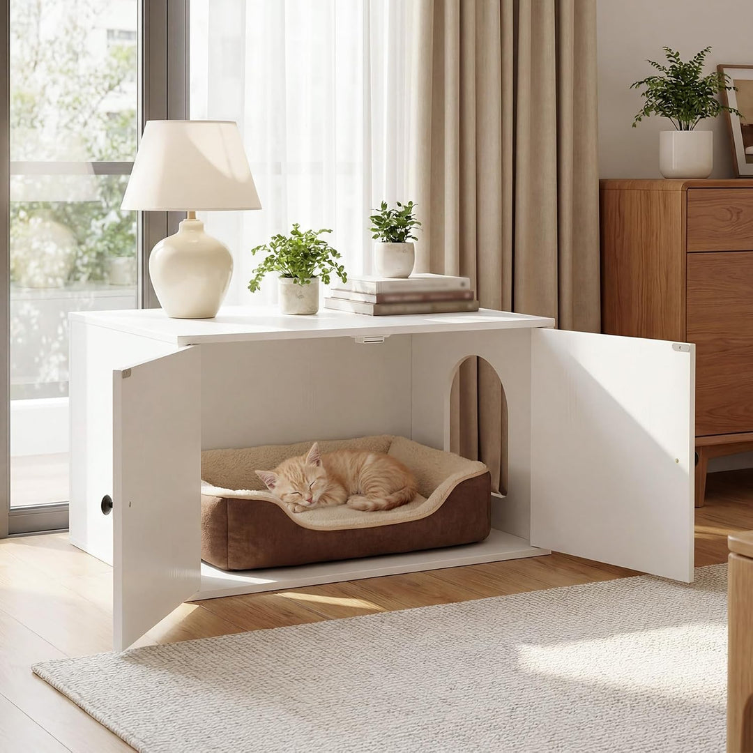 HOOBRO Katzenklo Schrank aus Spanplatte, Katzentoilette Schrank, versteckter Katzenkloschrank mit Se