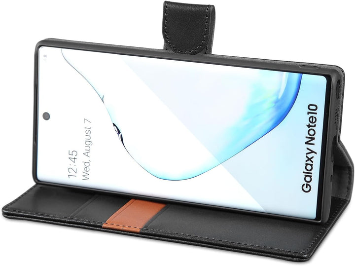 LENSUN Echtleder Hülle für Samsung Galaxy Note 10, Handyhülle [Echtes Leder] [Magnetverschluss] [RFI