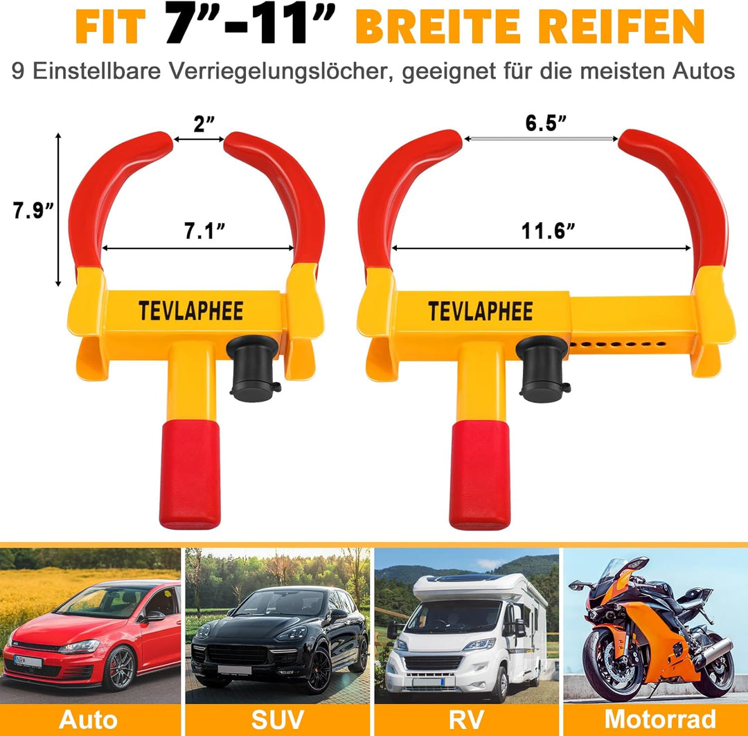 Tevlaphee Radkralle Parkkralle mit Sicherheitsschloss und 3 Schlüsseln für PKW Wohnwagen Anhänger Re