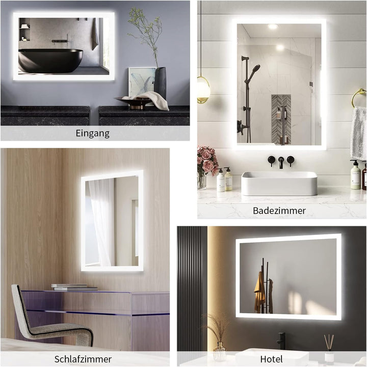 Boromal LED Badspiegel mit Beleuchtung 40x60cm Wandspiegel Lichtspiegel Vertical & Horizontal Badezi