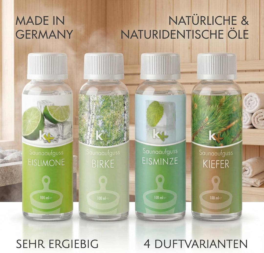 KK Saunaaufguss-Set Skandinavien - Made in Germany - 4 verschiedene Duftsorten in einem Set - Eislim