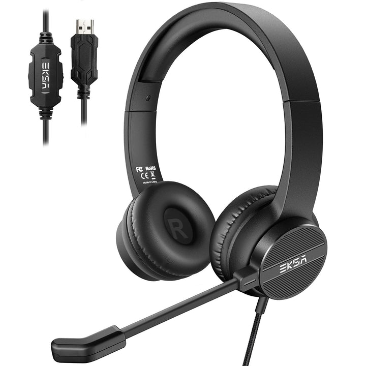 EKSA H12E USB PC Headset mit Mikrofon, Business Headset mit Rauschunterdrückung Mic, Stummschalter &