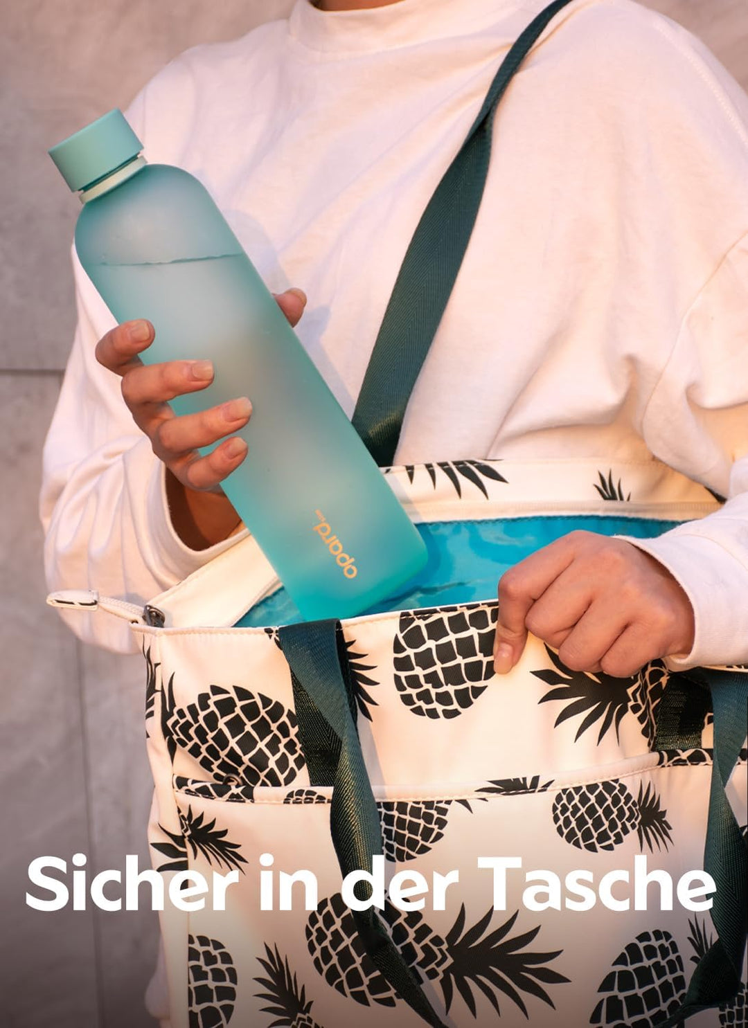 Opard Slim Trinkflasche 1l, Kohlensäure geeignet Wasserflasche, Water Bottle Spülmaschinenfest, BPA