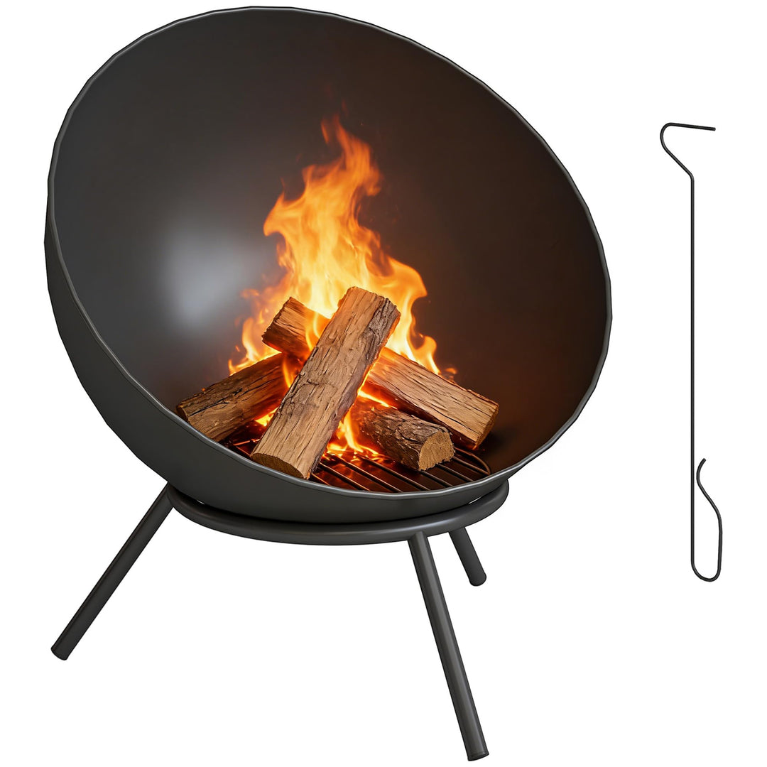 Outsunny Feuerschale 60 x 53 x 66cm verstellbar Feuerstelle mit Schürhaken Kohlegitter Ständer Feuer
