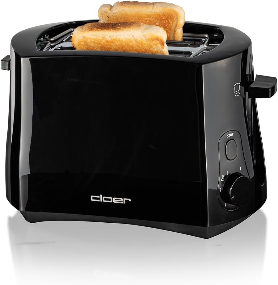 Cloer 3310 Cool-Wall-Toaster, 825 W, für 2 Toastscheiben, integrierter Brötchenaufsatz, Krümelschubl