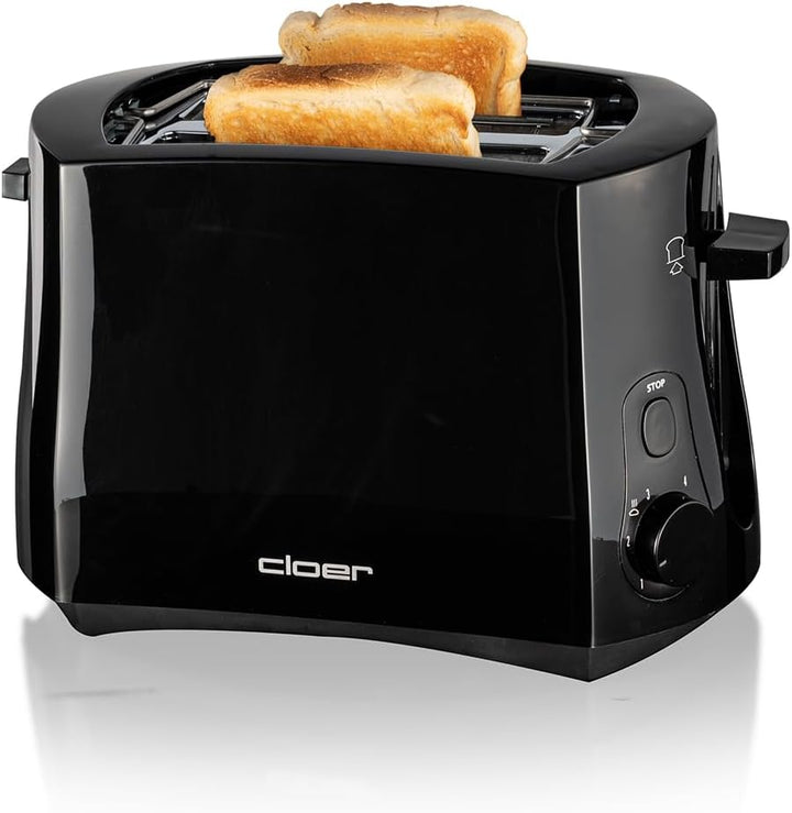 Cloer 3310 Cool-Wall-Toaster, 825 W, für 2 Toastscheiben, integrierter Brötchenaufsatz, Krümelschubl