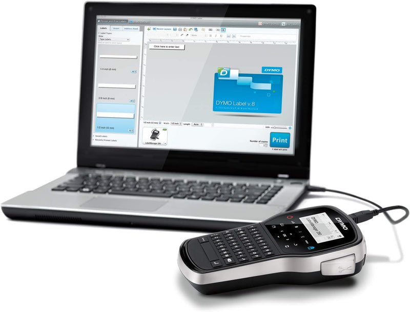 DYMO LabelManager 280 Wiederaufladbares Handheld-Etikettendrucker-Set, QWERTY-Tastatur, mit 2 Rollen