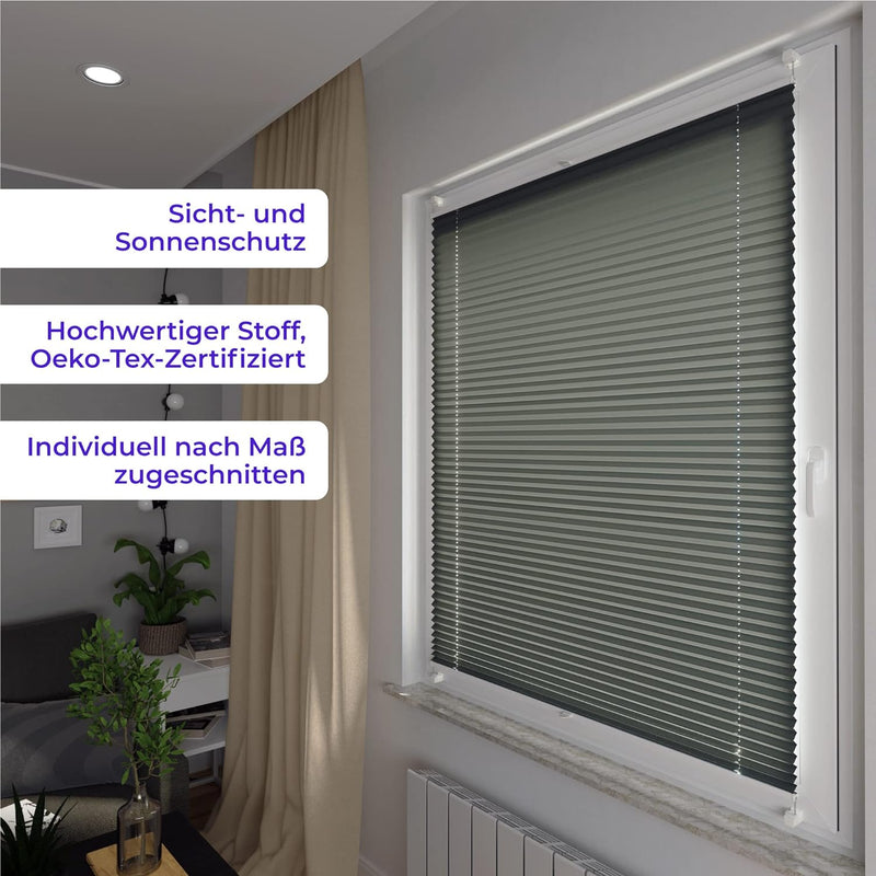 SchattenFreude Plissee nach Mass für Fenster & Tür | Mit Klemmhaltern, Klemmfix | Lichtdurchlässig L
