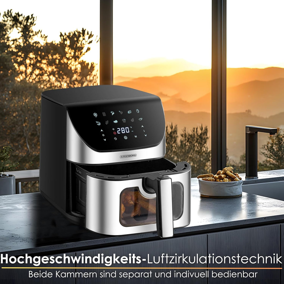 Heissluftfritteuse 8 Liter 4 in 1 Sichtfenster Mini Backofen Grillen Backen Dörren Frittieren Heissl