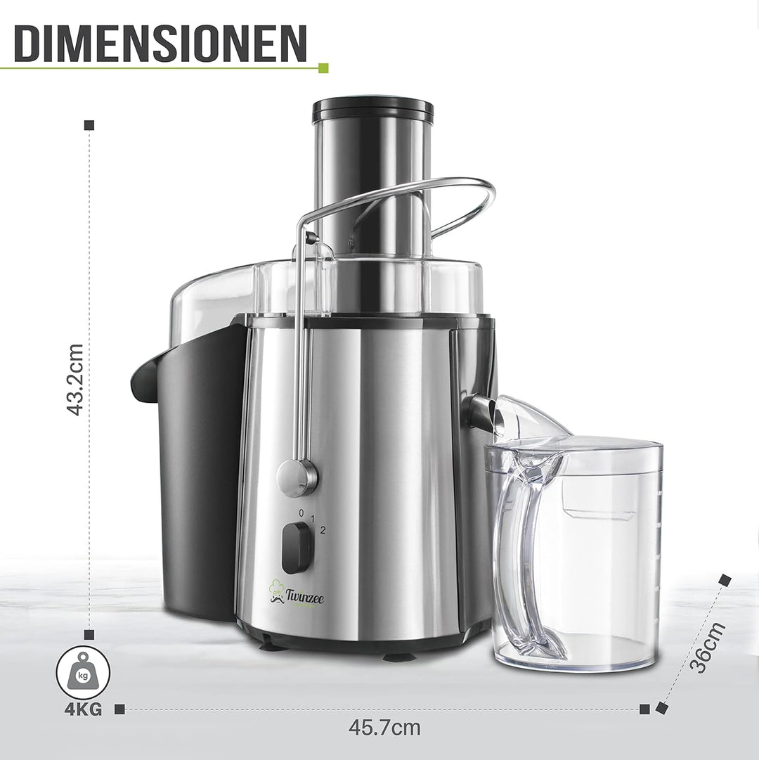 Twinzee Zentrifugal Entsafter Gemuse und Obst Elektrisch - Saftpresse Gemüse und Obst - Leistungssta