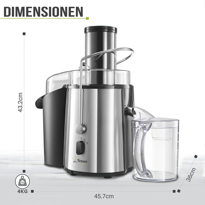 Twinzee Zentrifugal Entsafter Gemuse und Obst Elektrisch - Saftpresse Gemüse und Obst - Leistungssta