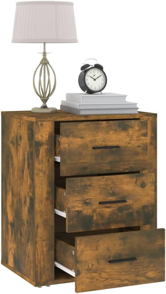 FIRBNUS Bedside Table Nachtkonsole Beistelltisch mit 3 Schubladen Night Stand Nachttisch Räuchereich