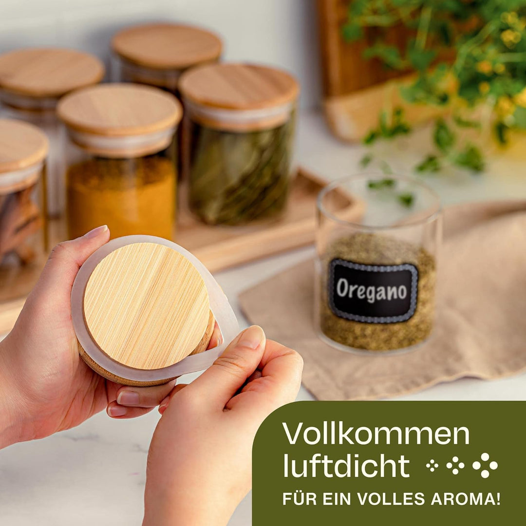 Praknu Gewürzbehälter 8er Set 250ml mit Etiketten und Stift zum Beschriften - Luftdicht - Spülmaschi