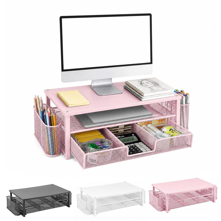Monitorständer mit Schublade & 2 Stifthaltern - Ergonomische Schreibtisch-Erhöhung für Laptop & Bild