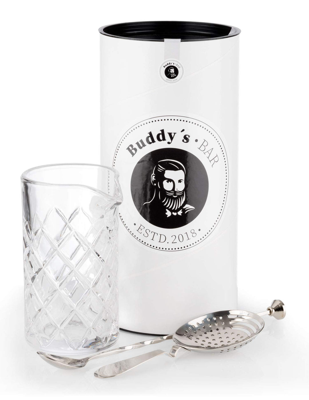 Buddy´s Bar - Rühr-Set, Rührglas 500 ml, schwere Qualität, 27 cm Barlöffel, Strainer/Barsieb, Edelst