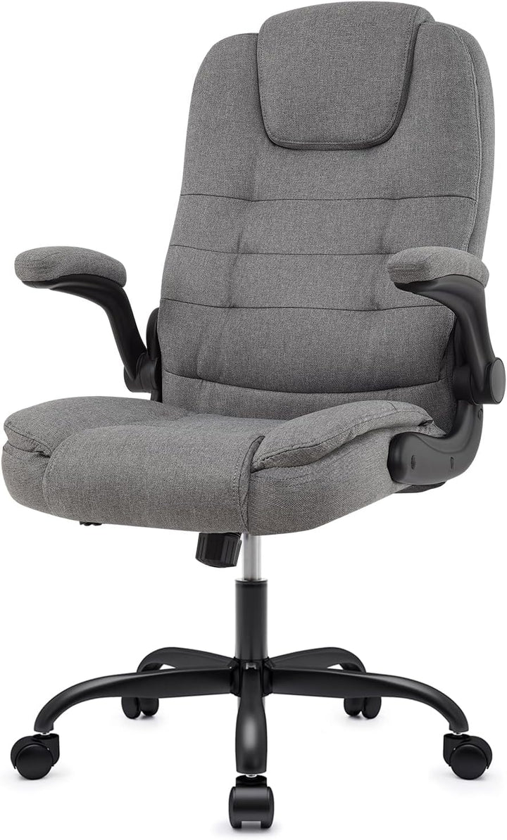 IWMH Ergonomischer Bürostuhl 180KG, Schreibtischstuhl mit Hochklappbaren Armlehnen, Chefsessel Stoff