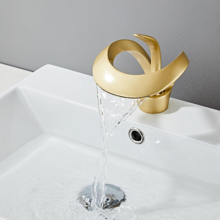 Wasserfall-Badezimmer-Wasserhahn, 1 Loch, Einhandgriff, moderner Badezimmer-Wasserhahn, gemischtes k