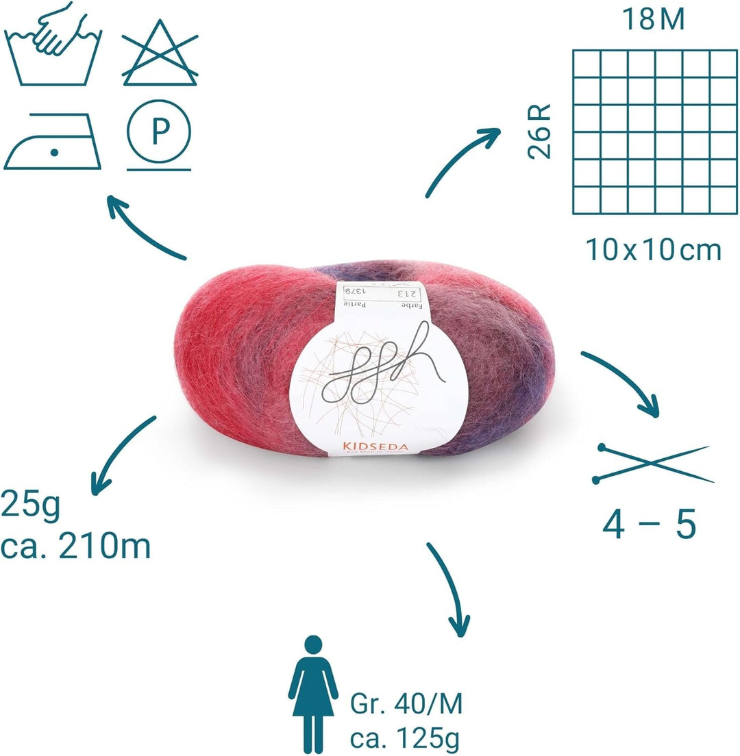 ggh Kidseda Box - 6 Knäuel - Mohairwolle mit Seide zum Stricken - Farbe 213 - Pink-Mauve-Lavendel, 2