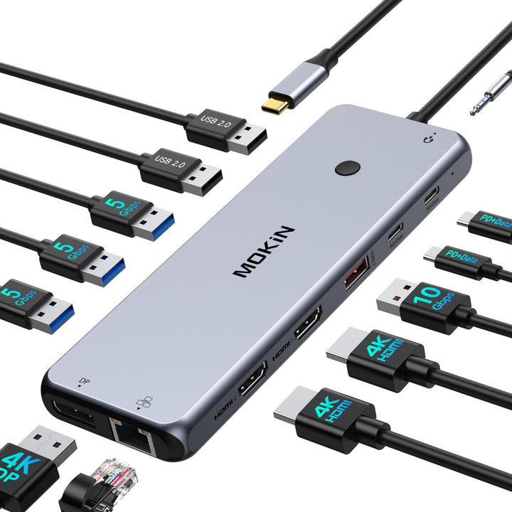 USB C Docking Station Dual Monitor 13 in 1 Triple Display Dock, Laptop Docking Station with 2 HDMI,