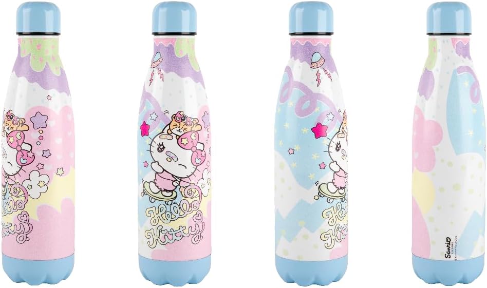 Konix Hello Kitty Isolierflasche - Edelstahl - 500 ml - Skateboard-Motiv - Blau Hello Kitty Blau - S