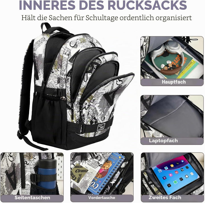 Amythe Schulrucksack Jungen Teenager, Rucksack Schule Gymnasium Oberstufe Schulranzen mit Laptopfach