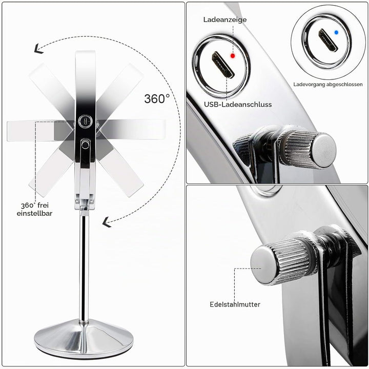 Micacorn Schminkspiegel Doppelseitig 1X 7X Vergrösserter Vanity Makeup Spiegel mit LED Lleichtem USB