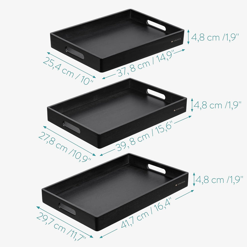 Navaris Serviertablett Tablett aus Bambus - 3x Servierplatte Frühstückstablett stapelbar - rechtecki