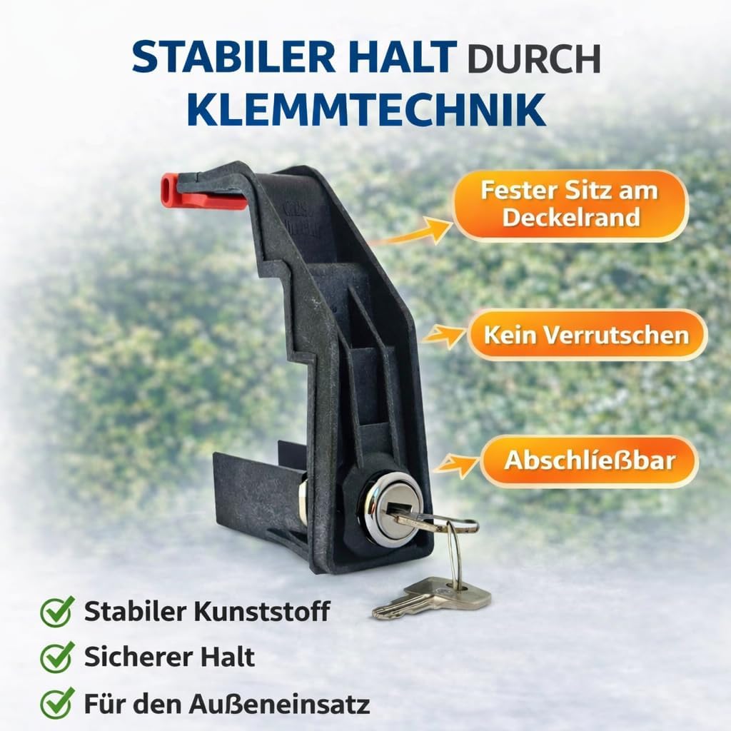 Mülleimerschloss TrashGuard – abschliessbar & ohne Bohren montierbar – schützt vor Fremdmüll & Tiere