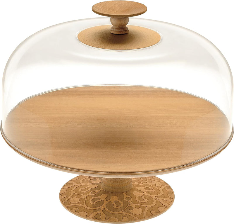 Alessi MW24 Dressed in Wood Deckel/Glocke mit Knopf aus Buchenholz, Glas, transparent, 6 x 33 x 23 c