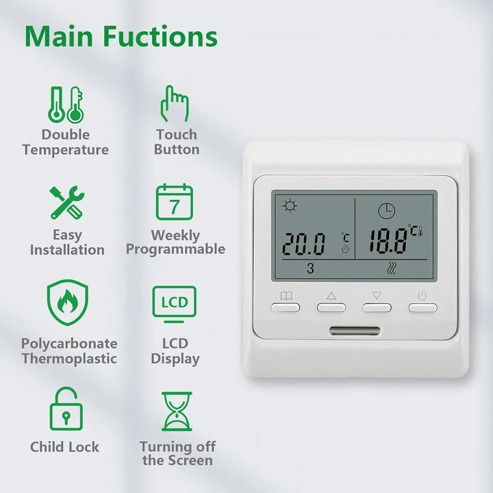 Wengart Heimthermostat WG806,AC230V,3A,wöchentliche Programmierung,6 Zeiträume,LCD-Digitalanzeige zu